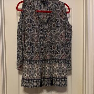 The Limited Paisley Sleeveless Blouse - Navy and White